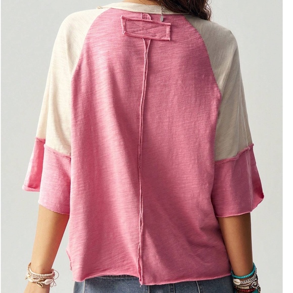 Boho Color block Floral print Peace Patchwork Loose Fit Top - Picture 5 of 5